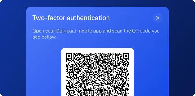 Two-factor authentication prompt asking the user to scan a QR code with the Defguard mobile app