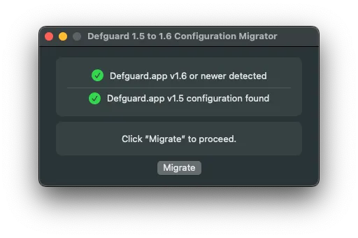 Defguard migration tool interface