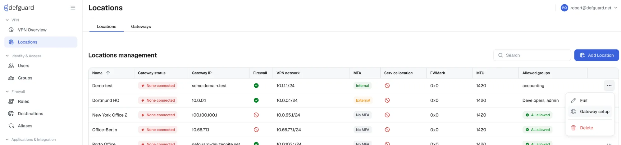 Gateway setup in Defguard 2.0 Alpha 2