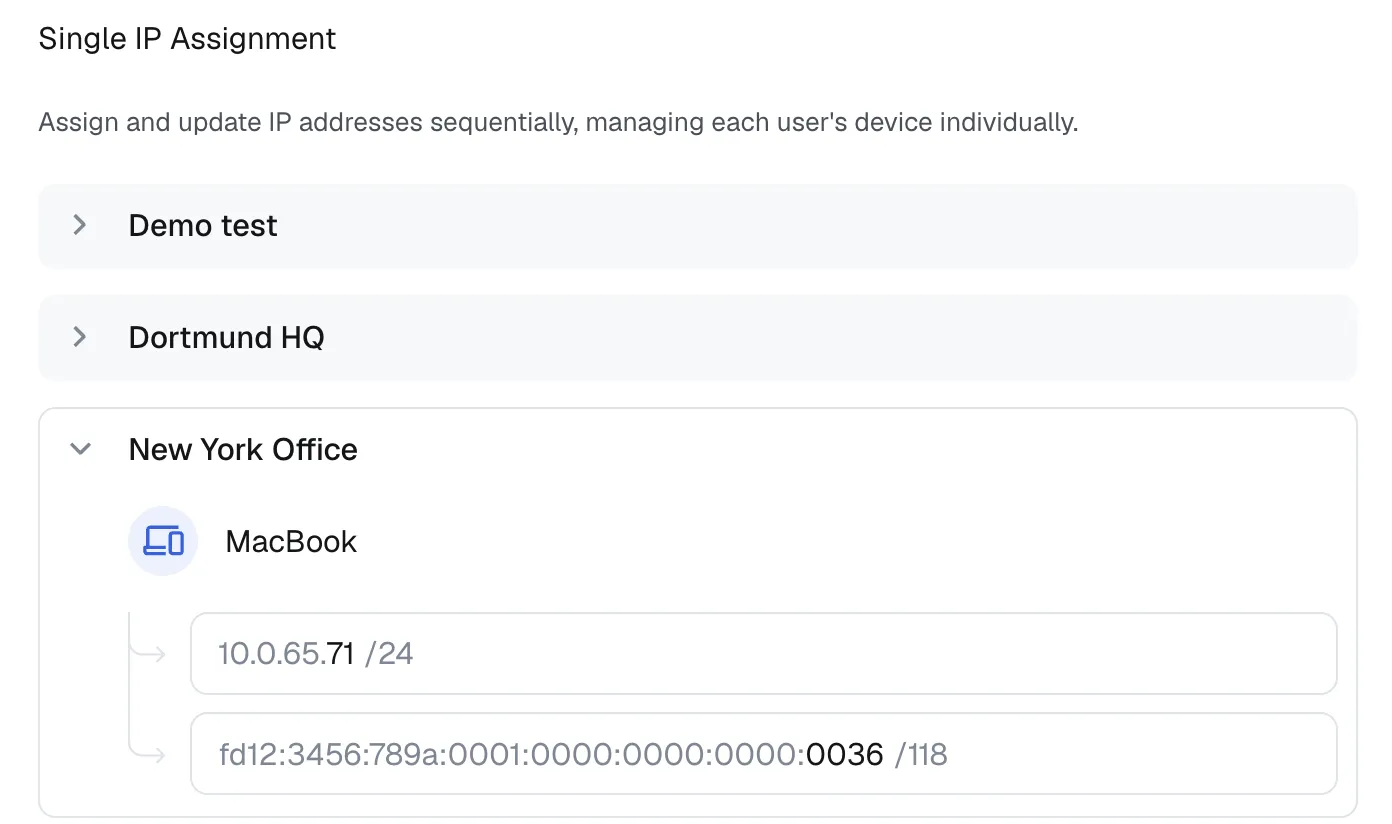 Static IP assignment for devices