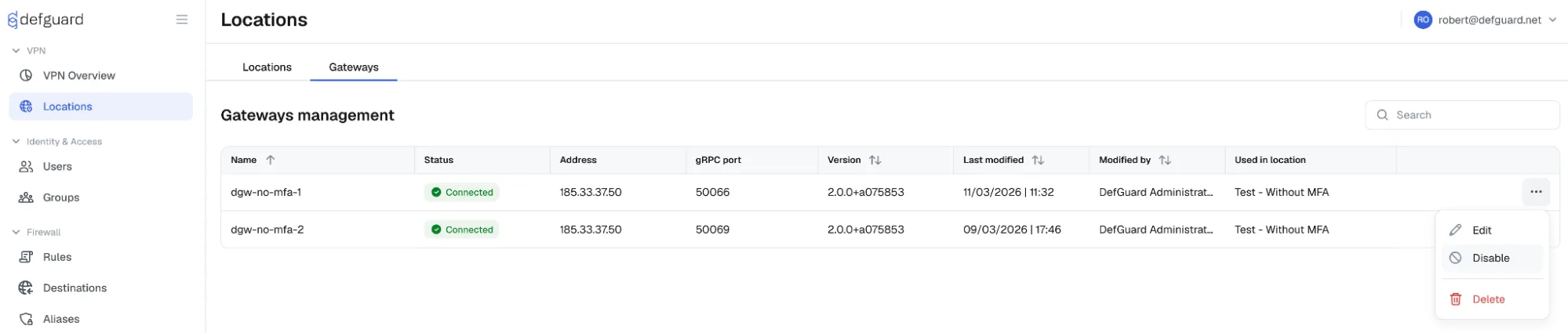 Gateway management in Defguard 2.0 Alpha 2