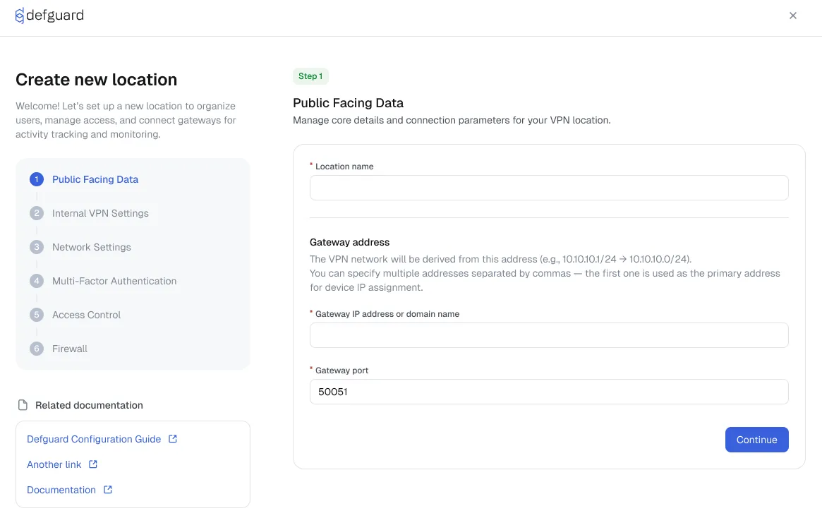 Defguard location wizard showing easy multi-gateway setup