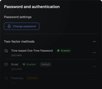 Defguard profile settings with self-managed two-factor methods
