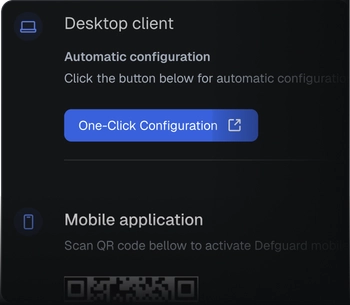 Desktop client One-Click Configuration and mobile application QR code