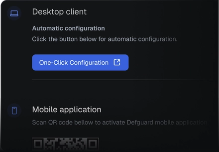 Desktop client One-Click Configuration and mobile application QR code