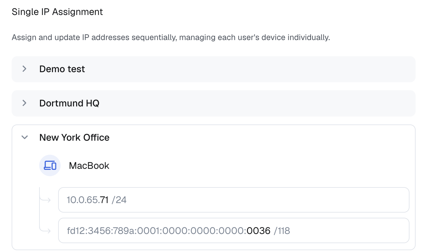 Static IP assignment for devices