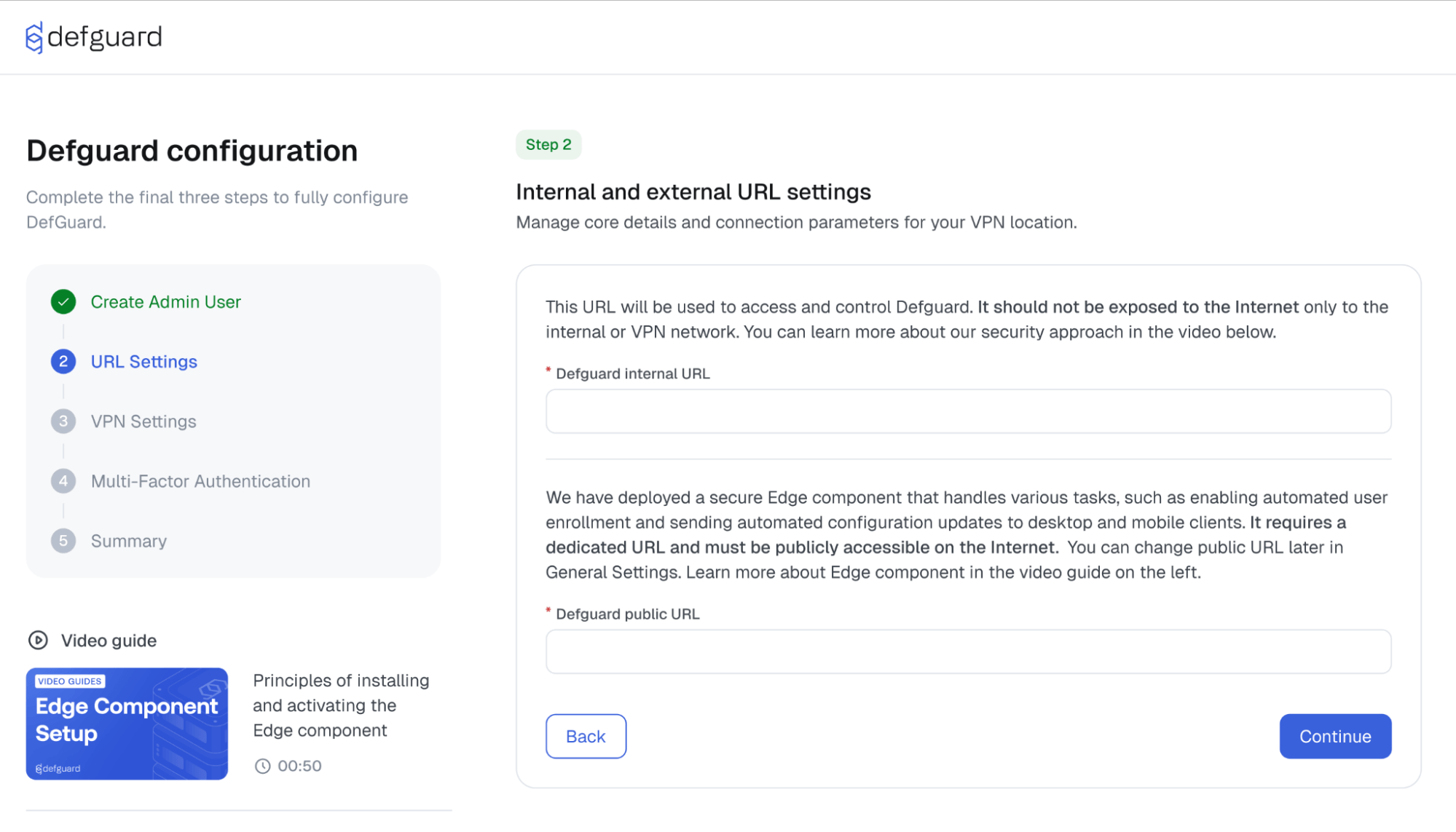Defguard 2.0 quick setup wizard