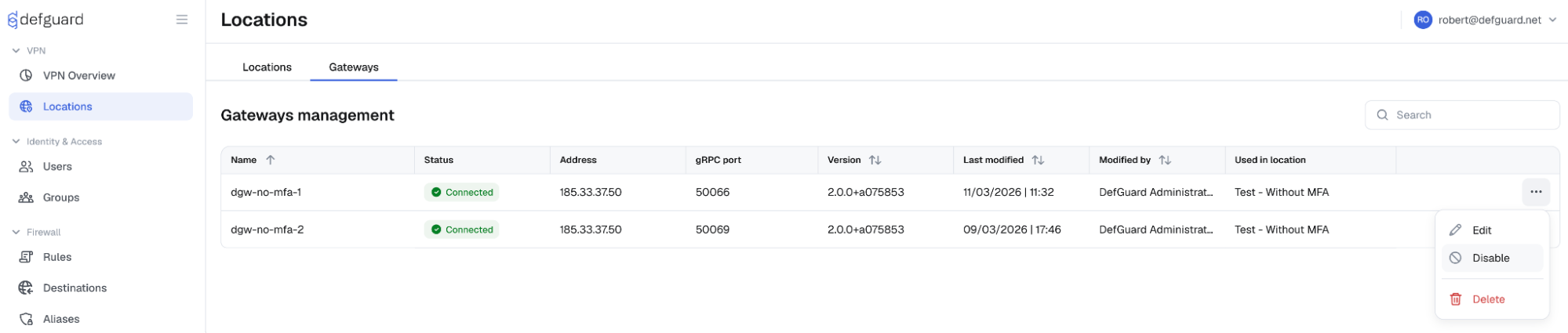 Gateway management in Defguard 2.0 Alpha 2