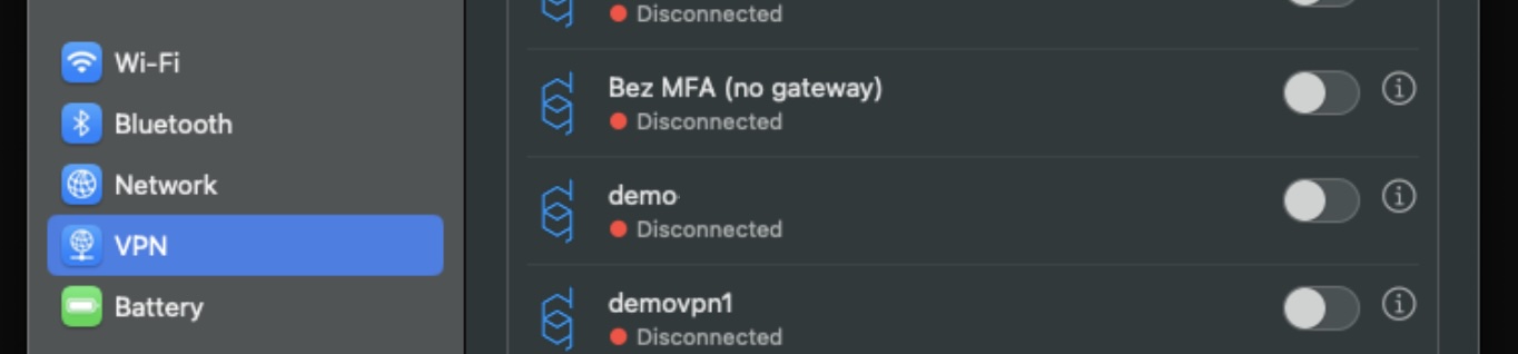 macOS System Settings showing Defguard VPN integration