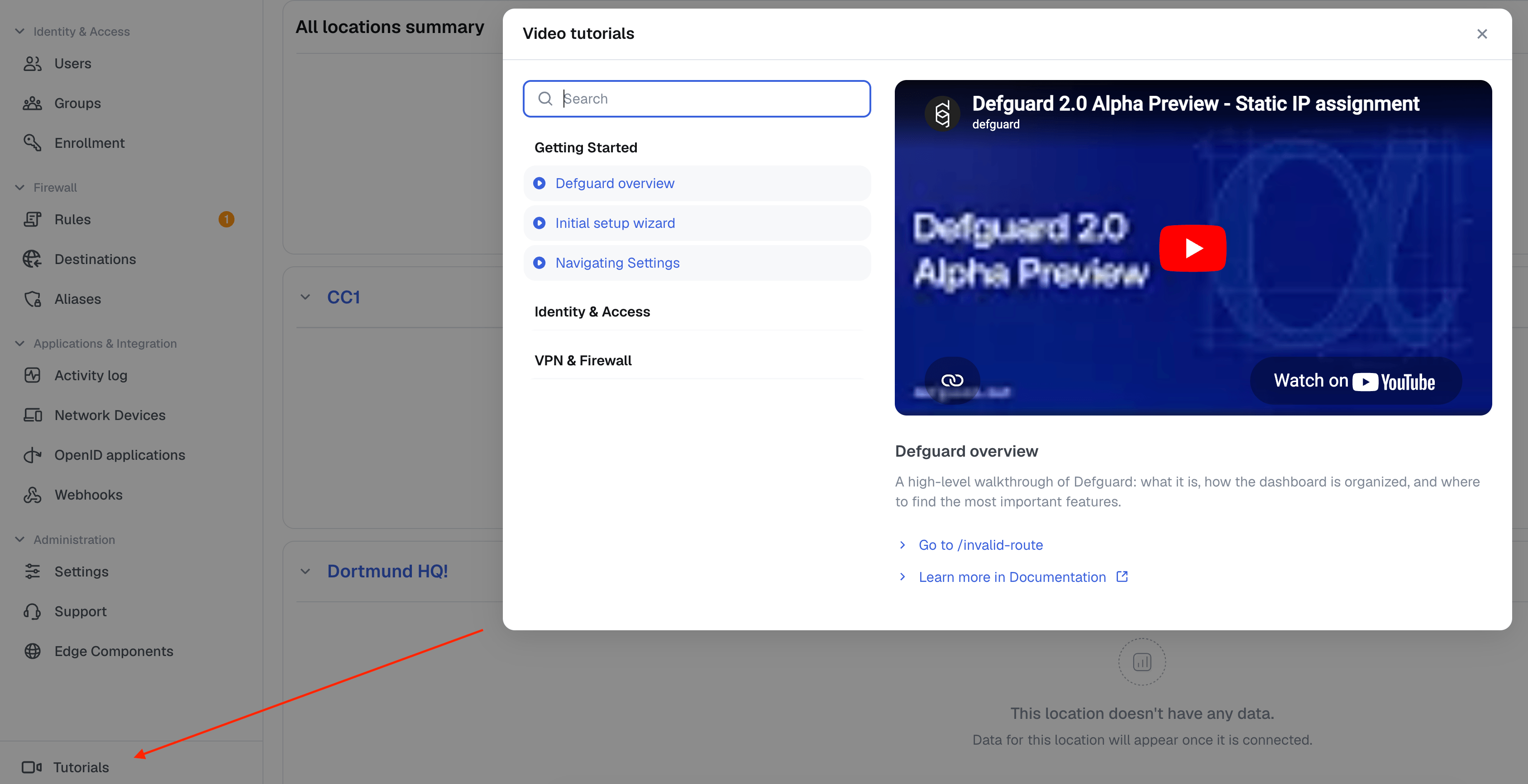 Video tutorials section in Defguard 2.0 Beta 1