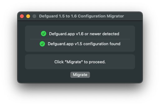 Defguard migration tool interface